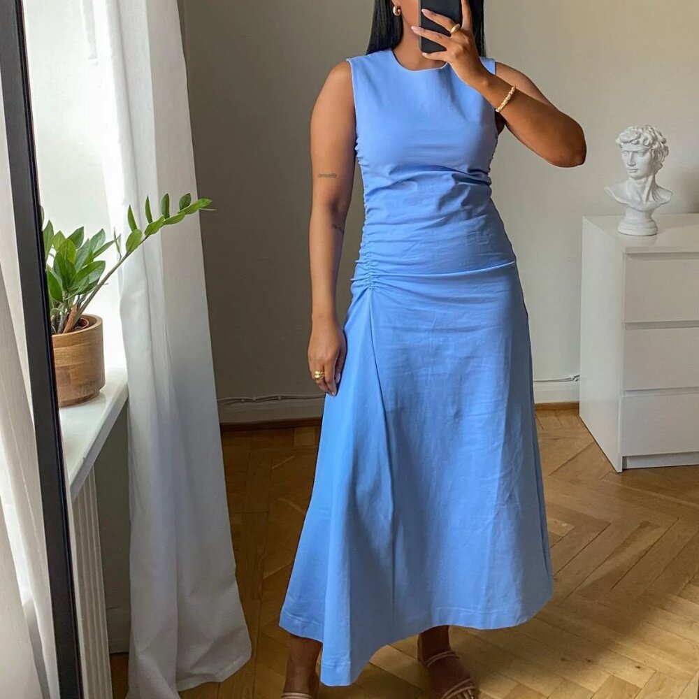 COS Asymmetric Gathered Midi Dress